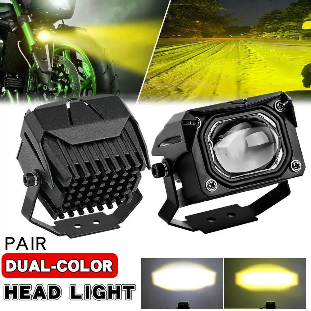 

2pcs Car Led Driving Lights Two-color Lens High-low-beam Headlamp Fog Lamp Modified Parts For Motorcycle