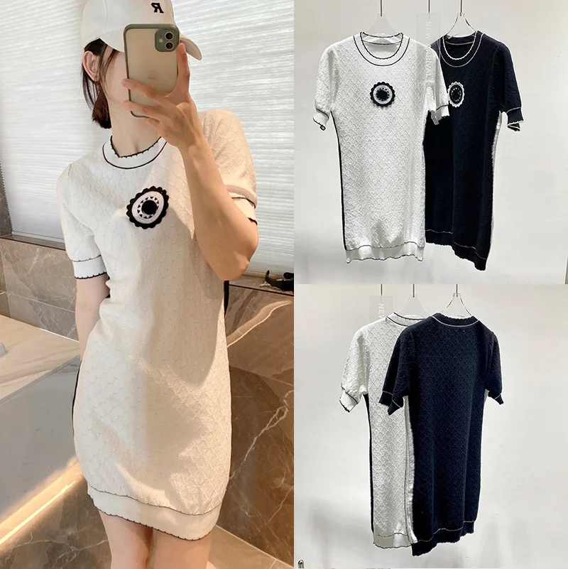 

High Quality Korean Style Small Fragrance Black Slim Show Slim Short Knitted Dress Women's New Round Neck Short Sleeve Hip Skirt