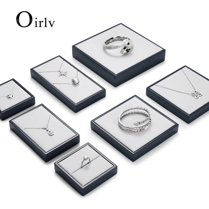 Голубые поддоны Oirlv из искусственной кожи для ювелирных изделий с твердым деревом, поддон для хранения ювелирных изделий для ожерелья, кольца, браслета, оптовая продажа