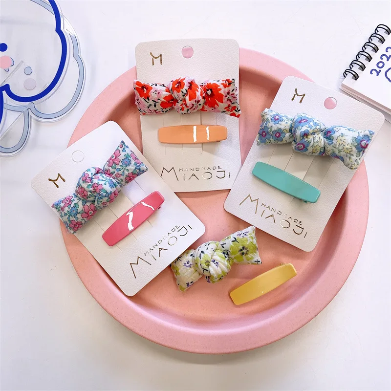 

Spring Cute Fabric Floral Stuffed Cotton Bow Hairpin Girls Cream Plastic Clip Hair Clip for Children's Fashion Hair Accessories