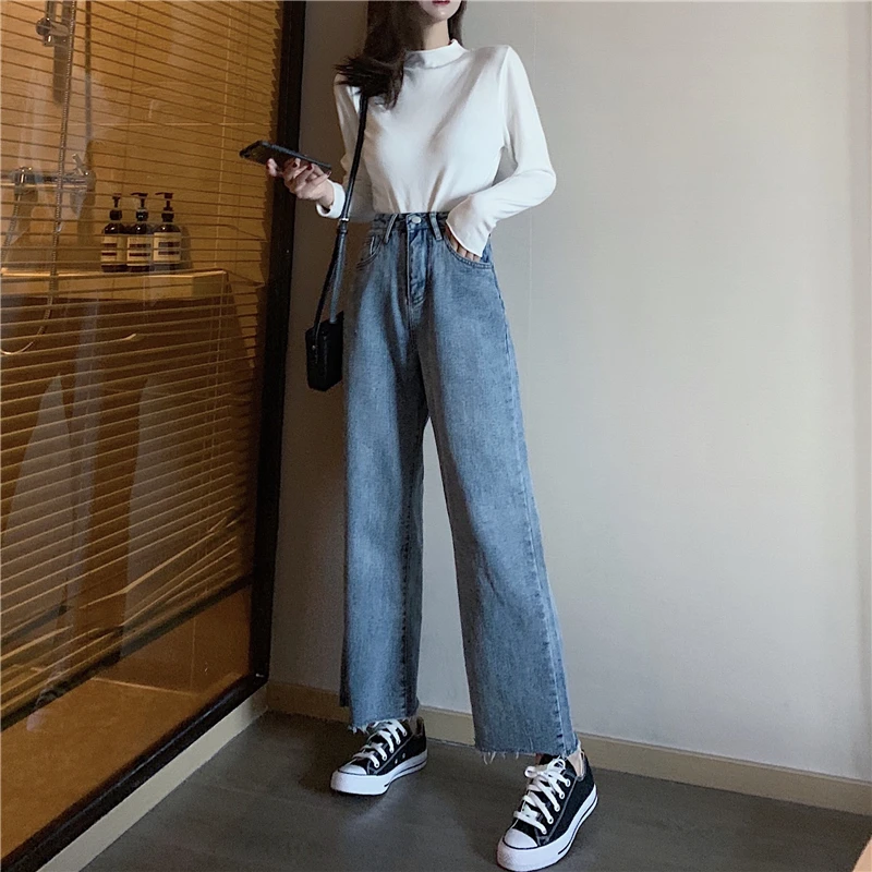 

N0214 High waist loose and thin wide leg denim straight pants women's new casual trousers jeans