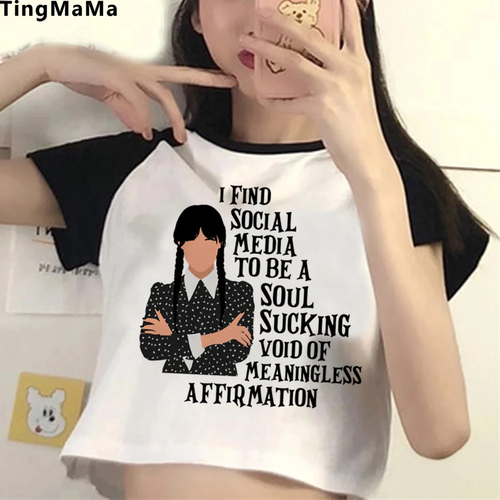 

i Hate Everything Wednesday Addams vintage korean fashion crop top Female Harajuku gothic kawai korean fashion tshirt t-shirts