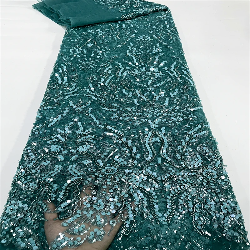 

2022 Latest Handmade Beaded French Lace Fabric Nigerian High Quality Sequins Tulle Laces Embroidery For Party Dress FJ-375