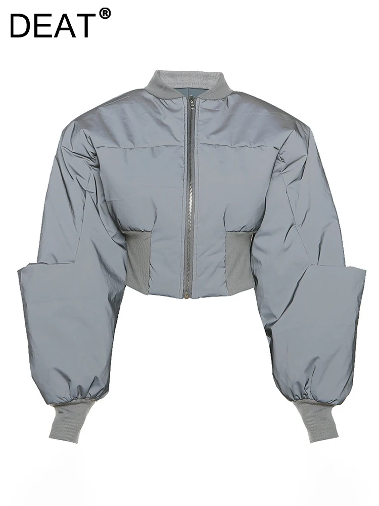 

Женская стеганая парка на молнии DEAT, теплая Лоскутная куртка с воротником-стойкой и вытягивающей талией, зимний сезон 2023, 7AB1372