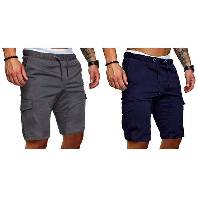 

-2X Men's Shorts Casual Work Pocket Lace Shorts Jogging Pants L Dark Gray & Navy Blue