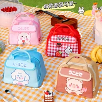 hot sale cute insulated lunch bag women kids cartoon brown pink cooler bags portable lunch box tote food picnic bags wholesale