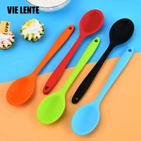 food grade silicone long handled soup spoon tableware solid color spoon kitchen silicone spoon flatware utensils accessories