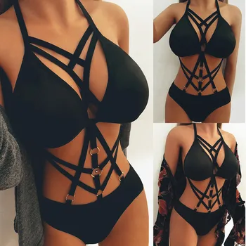 Sexy Halter Bandage Deep V Bra Set Women's Intimates Sexy Bra&Brief Sets Black Bralette Lingerie Sets Erotic Sexy Underwear Set 1