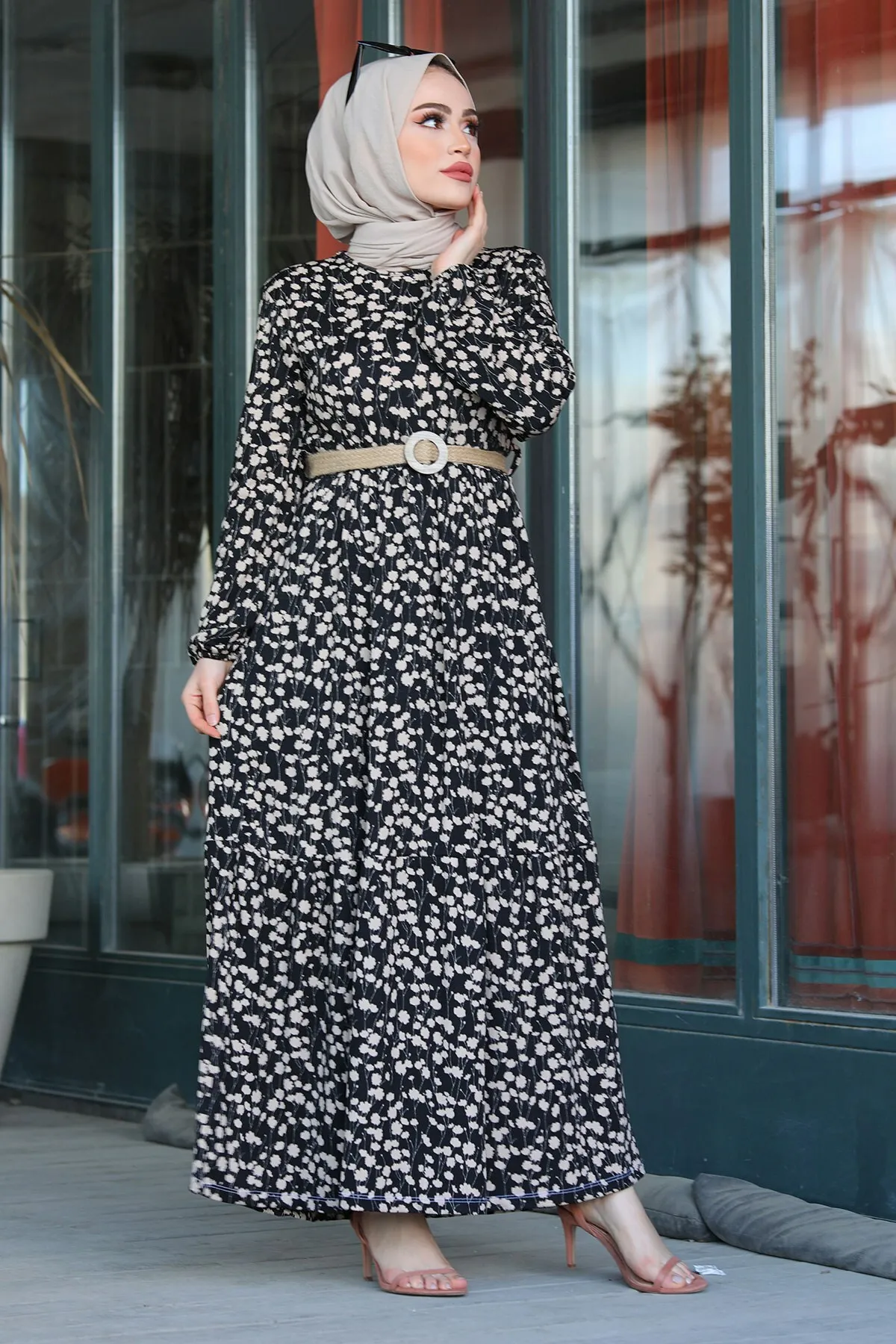 AVEN Платье с принтом виноградных листьев-черный зимний осенний 2021 Стандартный головной платок исламский Турция