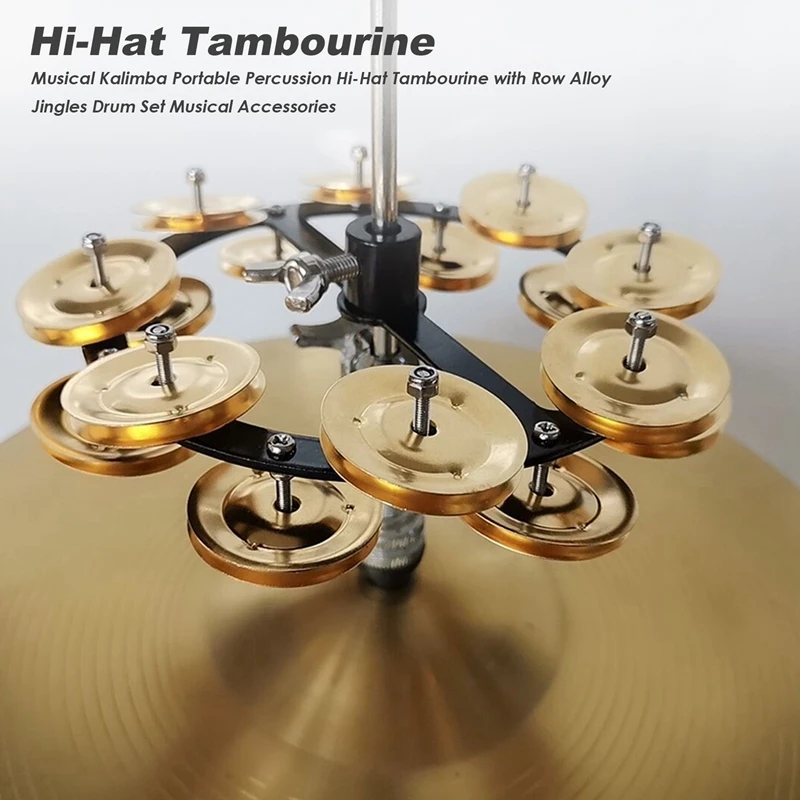 

Musical Kalimba Portable Percussion Hi-Hat Tambourine With Row Alloy Jingles Drum Set Musical Accessories