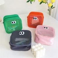 new pink green korea big eyes mesh makeup bags girl womens summer wash cosmetic organizer student lipstick toiletry bag pouch