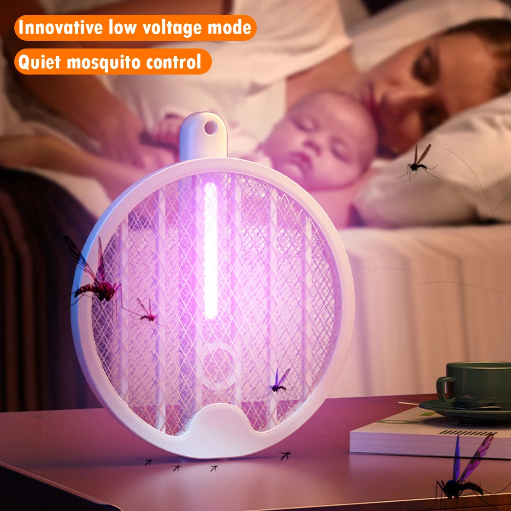 

Electric Insect Racket Swatter UV Night Light USB Rechargeable Foldable Smart Flies Bug Zapper Killer Trap for Bedroom Home