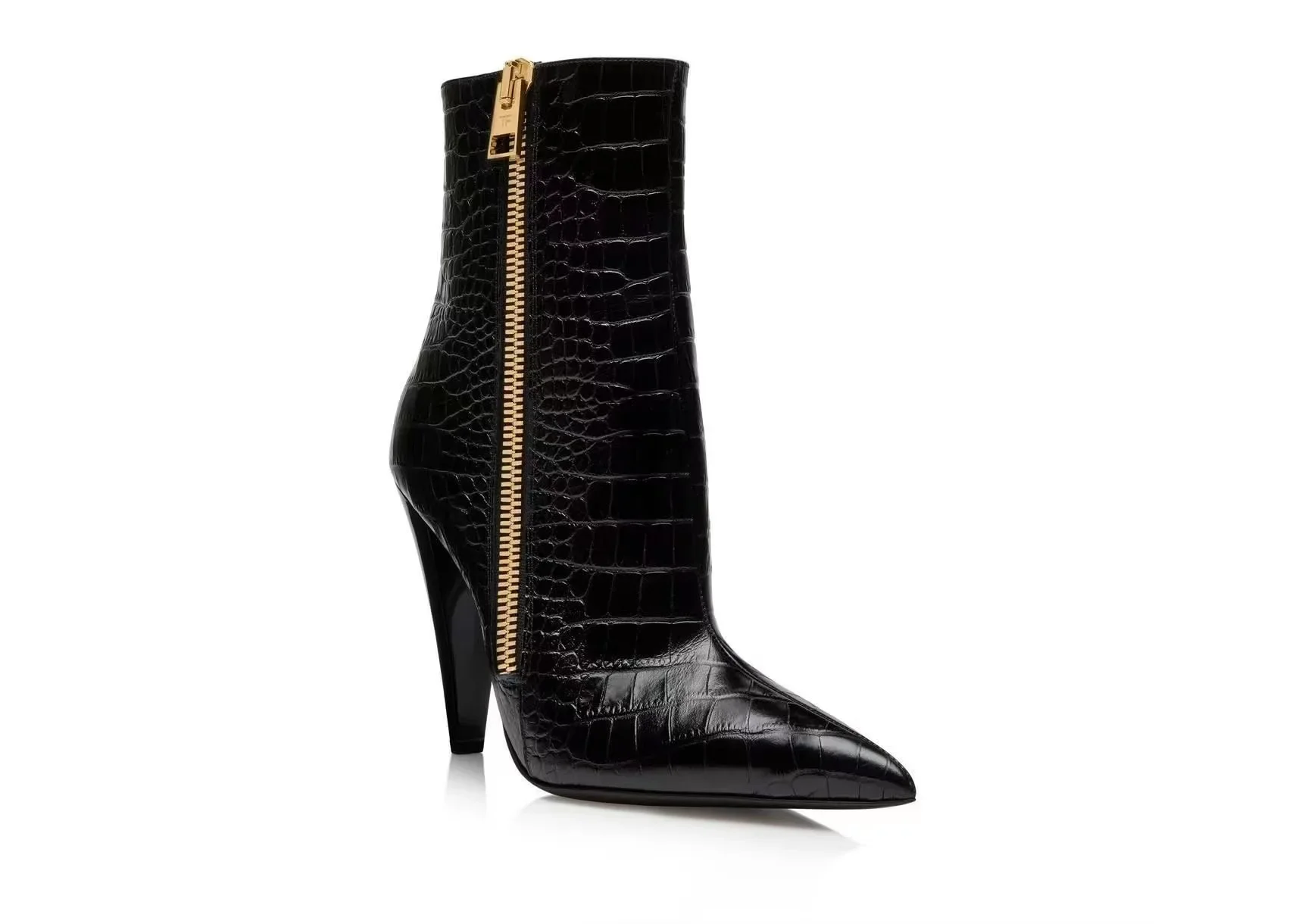 Ботильоны на коническом каблуке с острым носком металлические короткие ботинки