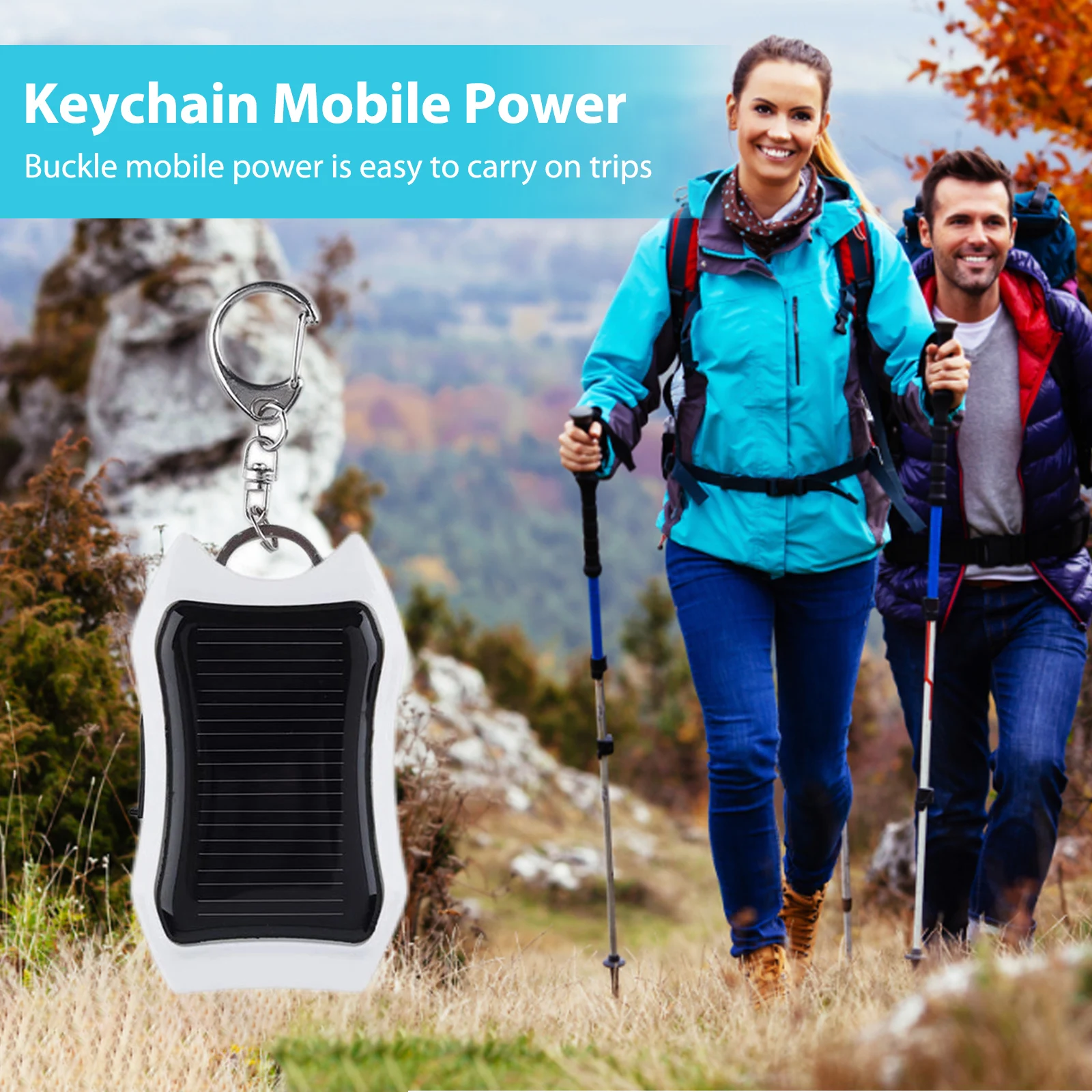 

Portable USB External Cell Phone Backup for Most Device Universal Charging Solar Power Bank with Keychain for Outdoors