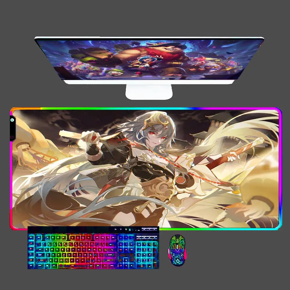 

LED Mouse Pad Honkai Impact 3 Gamers Decoracion Gamer Desk Mat RGB Mousepad XXL Gaming Accessories E-sports Keyboard Mat 900x400