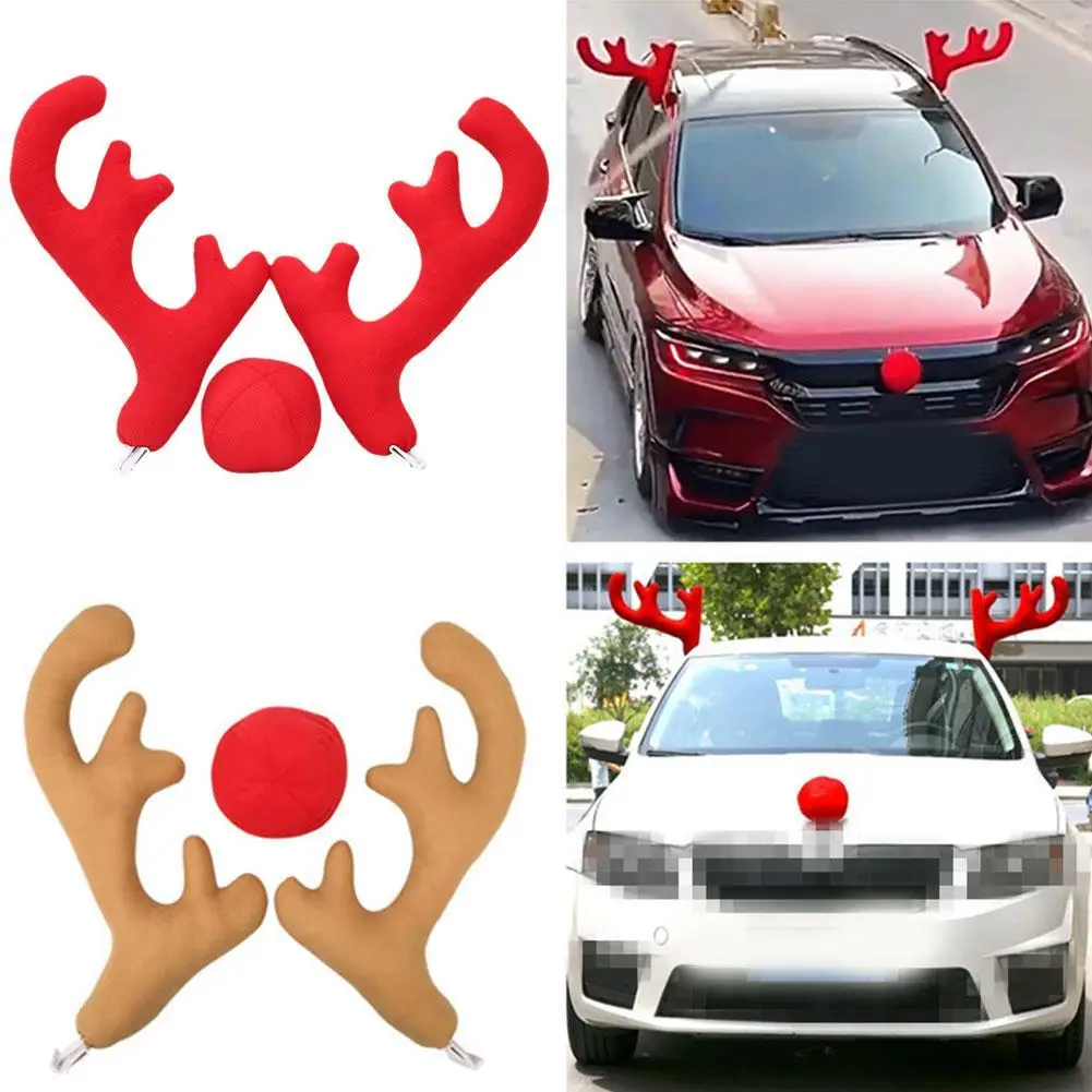 

1 Set Car Elk Antlers Christmas Car Decoration Universal Car Ornaments Reusable Red Nose Reindeer Antler Christmas Decor