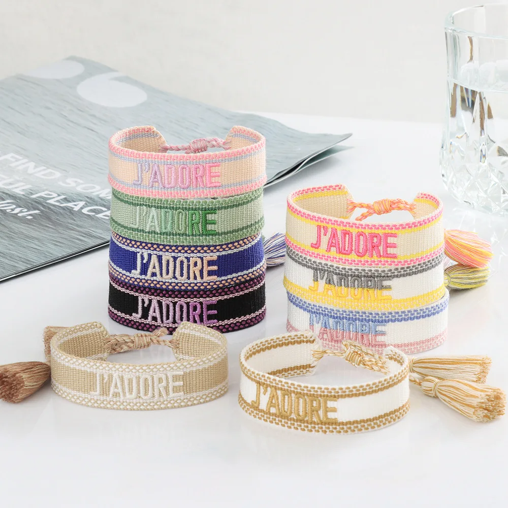 

Bohemia Embroidery Letters Woven Tassel Bracelet For Women Handmade Adjustable Rope Braided Bracelet Retro Fashion Jewelry Gift