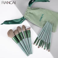 rancai 13pcs large loose powder foundation highlight contour eyeshadow oblique eyebrow soft hair cosmetics makeup brushes set