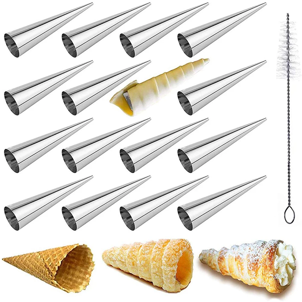 

16pcs Stainless Steel Pastry Cream Horn Molds Conical Tube Cone Pastry Roll Horn Mould Kitchen Baking Coil Tool Cream Horn Molds