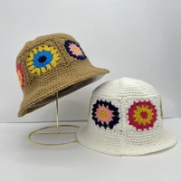 japan korea crochet sun hat women summer flowers pure hand woven straw beach hat sunshade fisherman caps breathable bucket hat