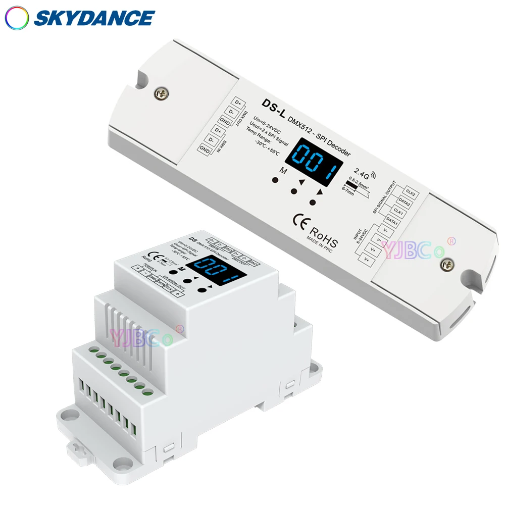 

Skydance DS SPI DMX512 Decoder RGB DMX signal converter 5V-24V 12V WS2812 WS2815 IC RGBW LED strip controller 2.4G RF remote