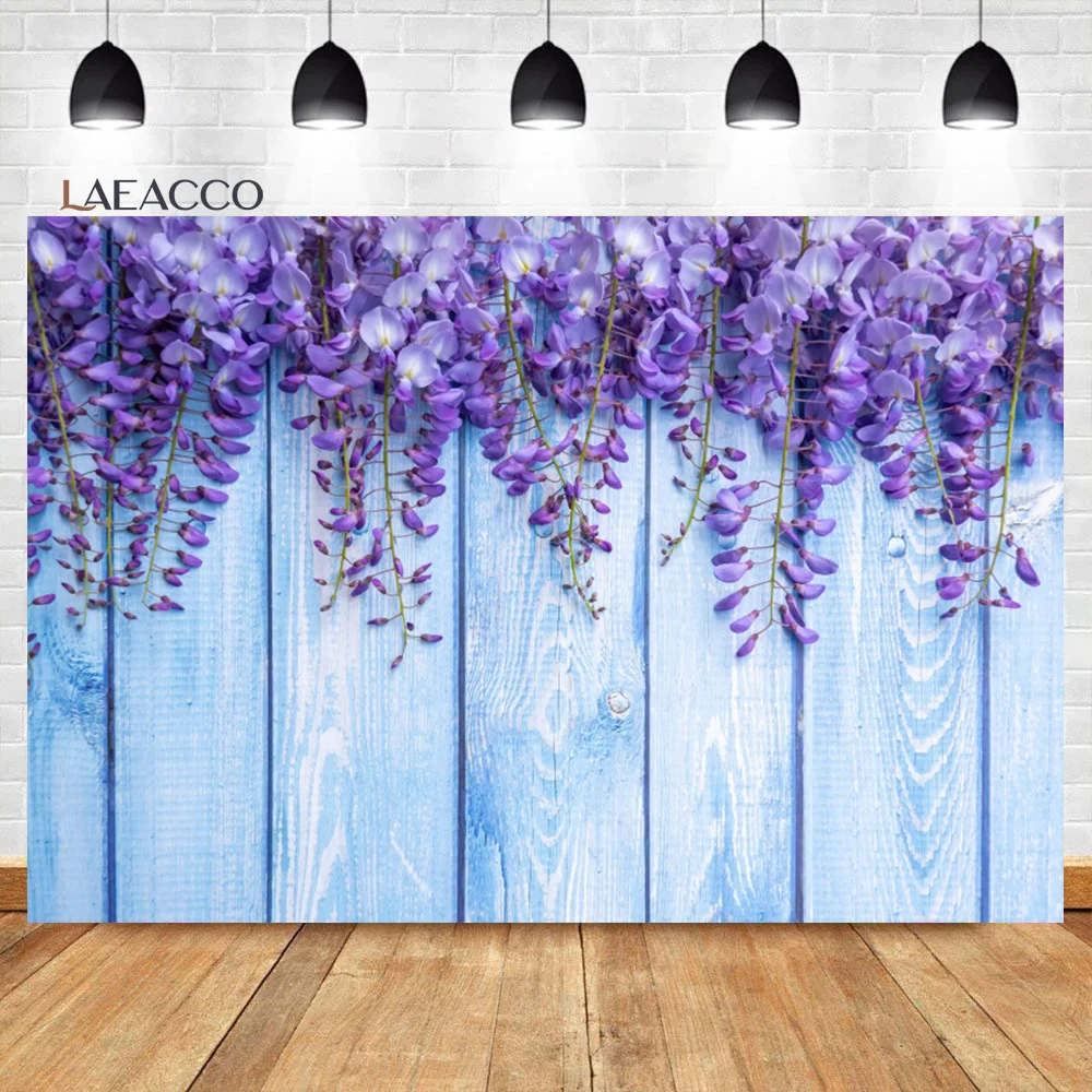 

Laeacco Wooden Plank Photography Backdrops Purple Lilac Flowers Rustic Wood Wall Newborn Baby Shower Adult Portrait Background