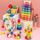 Деревянные развивающие игрушки Монтессори, деревянные радужные музыкальные погремушки, песчаный молоток, деревянная головоломка, математические игрушки для детей