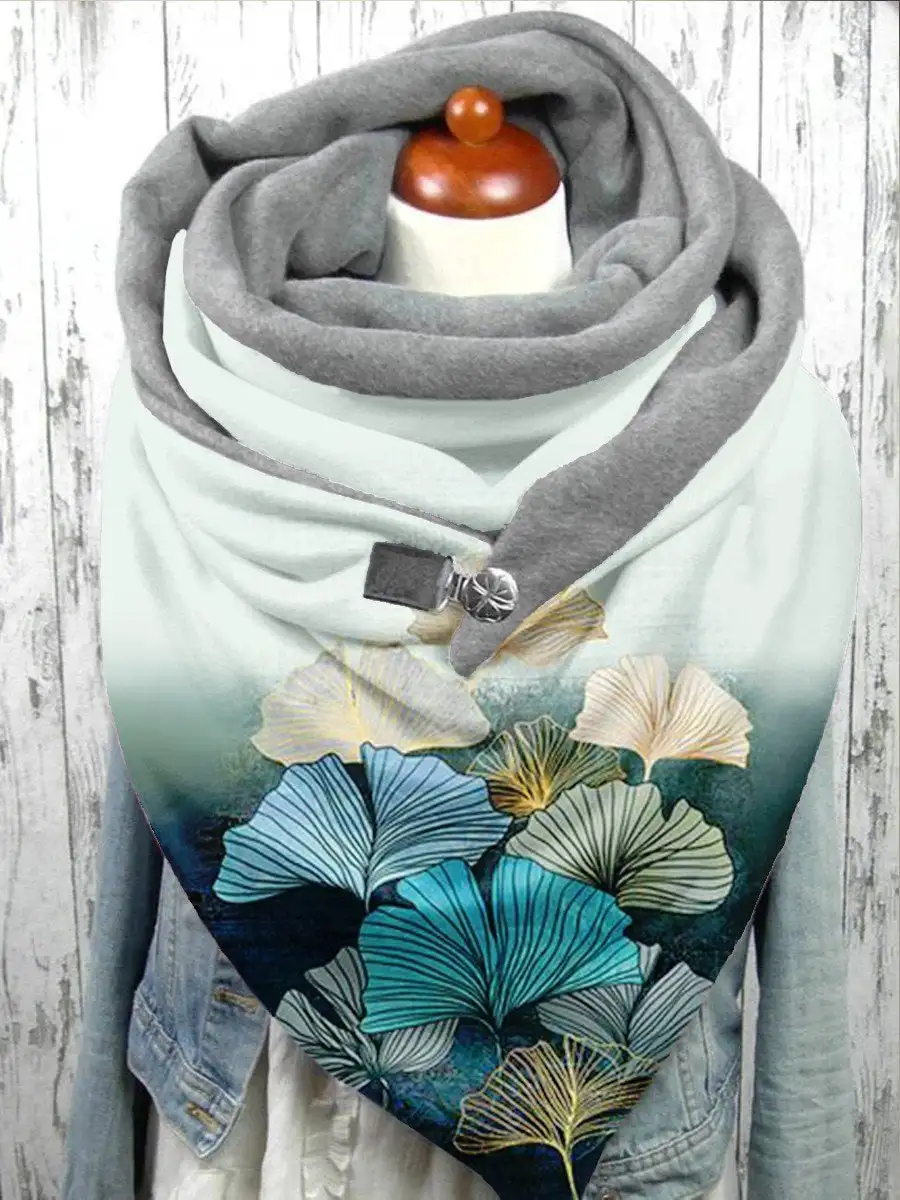 

Women's Gold Foil Ginkgo Leaf Art Fleece Print Casual Scarf