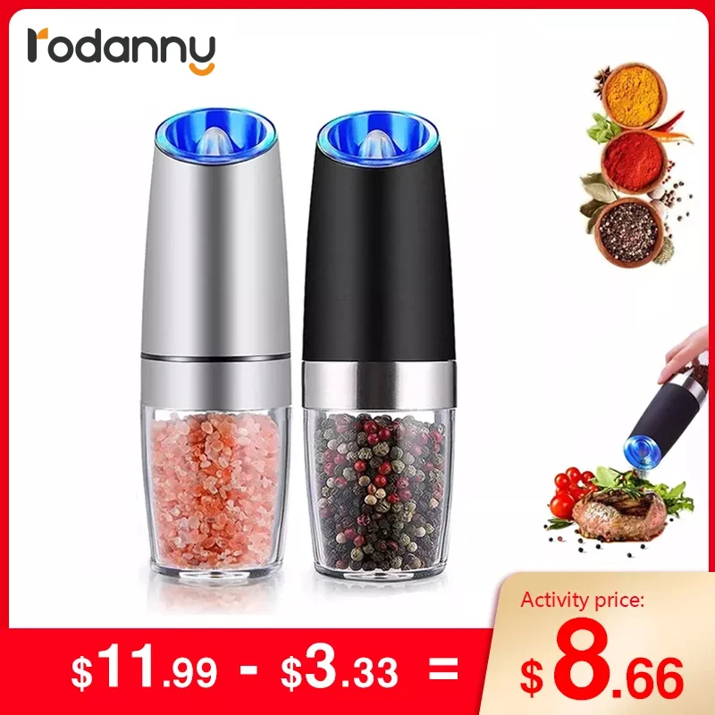 

Rodanny Electric Salt And Pepper Grinders Spice Mill Adjustable Coarseness With LED Light Kitchen Tools