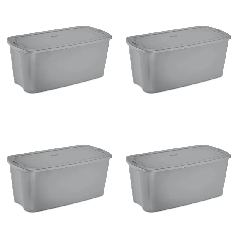 

Sterilite 50 Gallon Tote Box Plastic, Gray, Set of 4