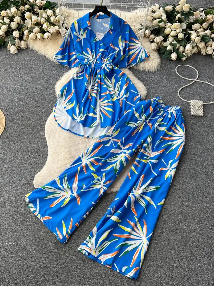 Женский комплект из двух предметов топ с цветочным принтом и коротким рукавом