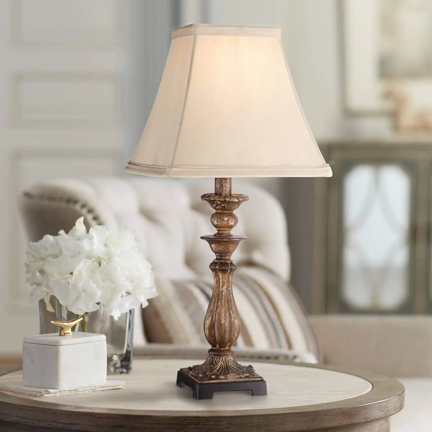 

Alzano Rustic Traditional Cottage Style Accent Table Lamp 18" High Antique Distressed Light Bronze Brown Square Shade Decor Kor