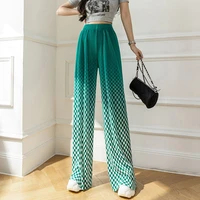 summer fashion y2k women pants casual gradient checkerboard wide leg pantsuits femme drape straight casual loose mopping trouser