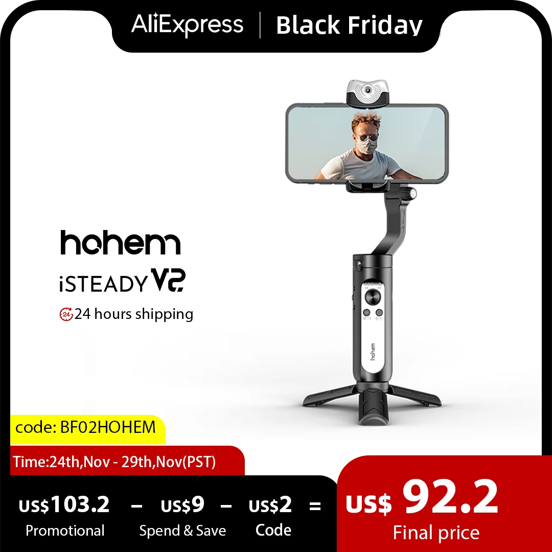 Hohem Official iSteady V2 Selfie Stick Gimbal Phone for Smartphones Xiaomi Redmi Huawei iPhone Samsung AI Handheld Stabilizer