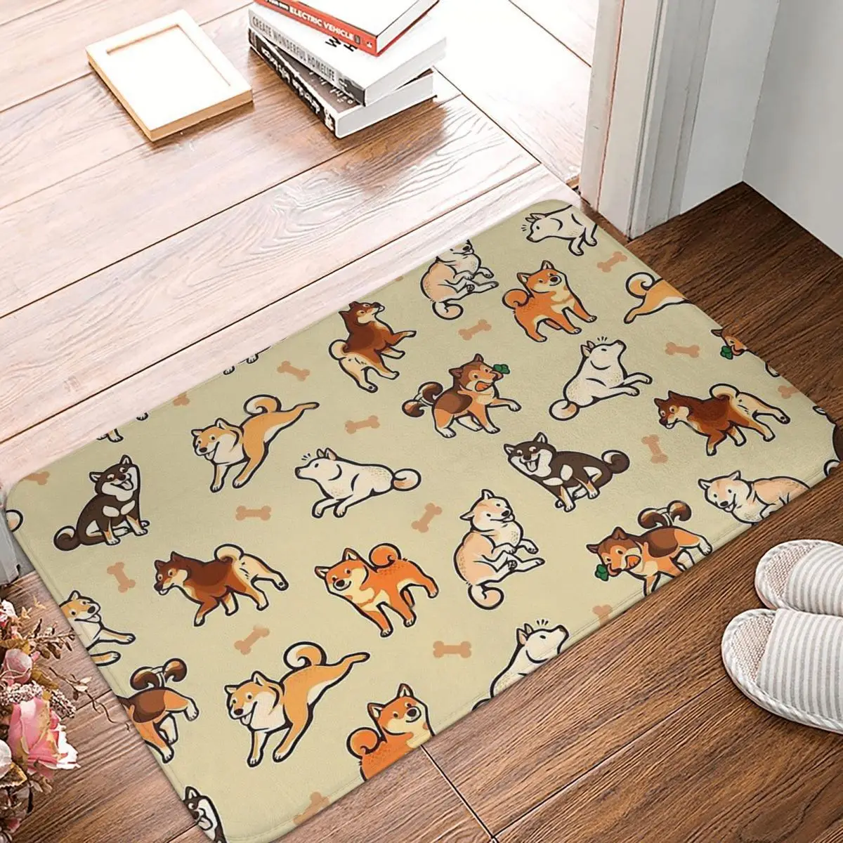 

Shiba Inu Bathroom Non-Slip Carpet Shibes In Cream Flannel Mat Entrance Door Doormat Floor Decoration Rug