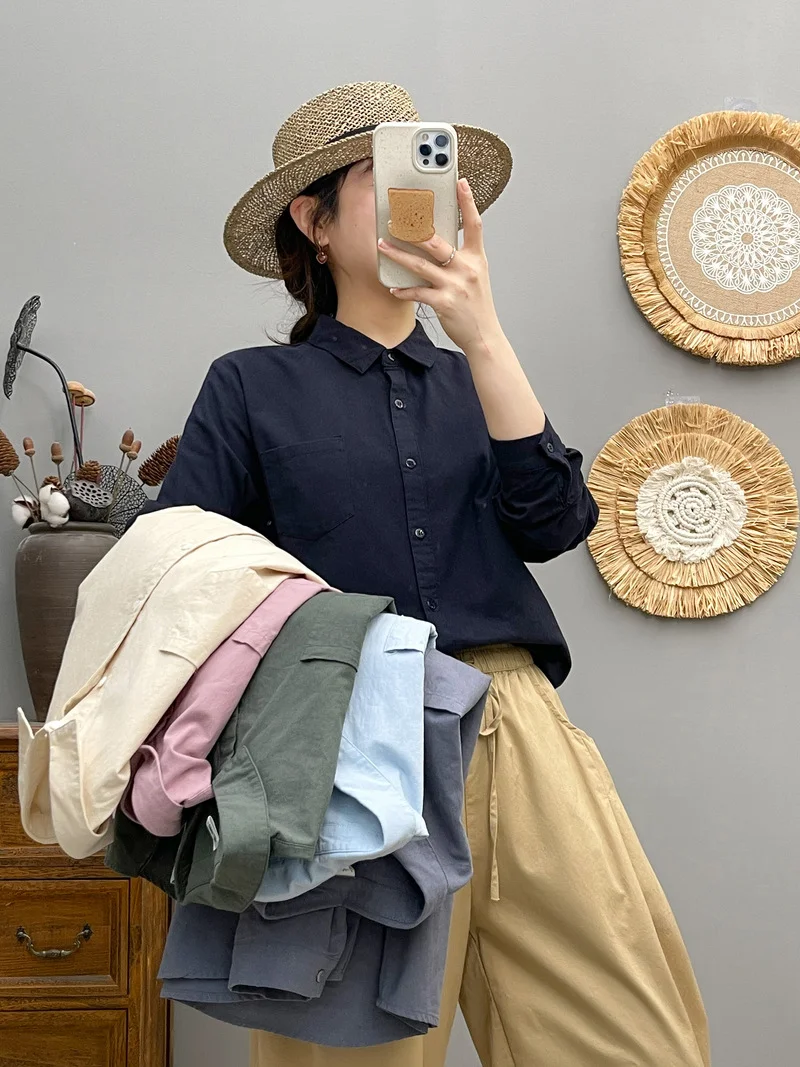 Молодежные блузки из 100% хлопка женские весенние в японском стиле с длинными