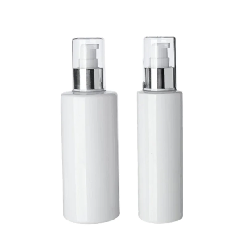 

Refillable Pump Bottles 150ml 250ml Plastic Luxury Empty White Flat Shoulder Emulsion Cosmetic Lotion Shampoo Bottle 20pcs