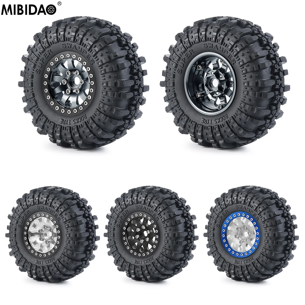 

Колесные шины MIBIDAO, 4 шт., 1,9 дюйма, обод и резиновые шины для радиоуправляемых гусеничных моделей 1/10 Axial SCX10 SCX10II 90046 TRX4 D90 D110 CC01