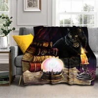 witch and black salem cat print flannel throw blanket cozy soft summer air condition thin quilt office nap blanket for adult kid