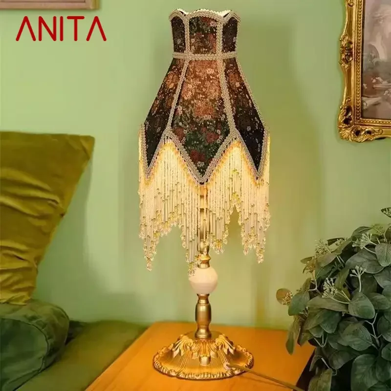 

ANITA French Tassels Table Lamp American Retro Living Room Bedroom Villa European Pastoral Creative Desk Light