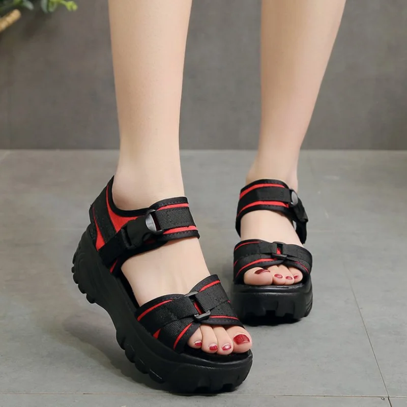 

New Designer Shoes Ladies Sandals Black Buckle Women's Casual Shoes Summer Platform Sport Sandalias De Mujer Wedges Heels Women