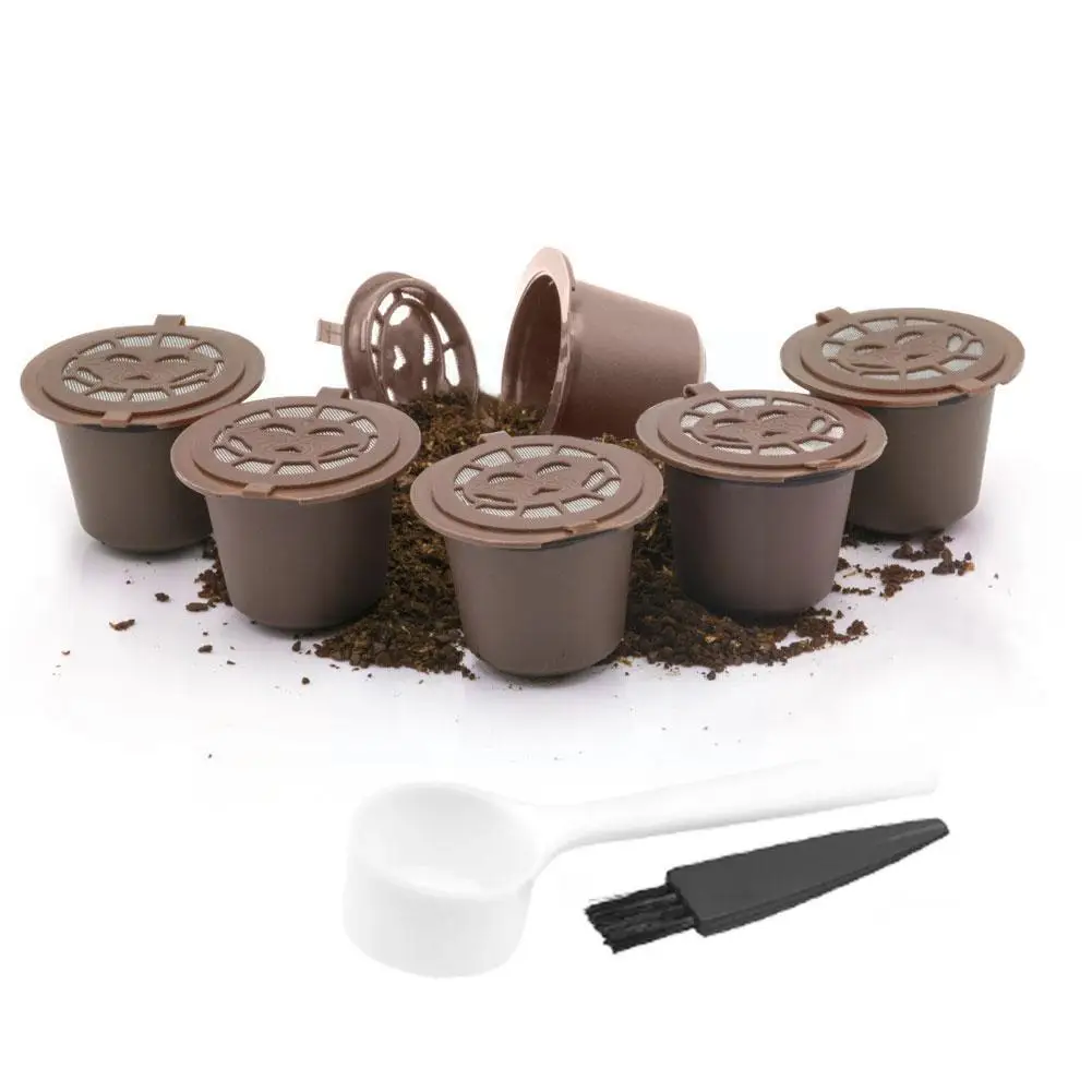 

4pcs Reusable Coffee Capsule Filters for Nespresso Coffee Machine with Brush Spoon 4PCS Set Filter Baskets Pod Coffee Acces A4F2