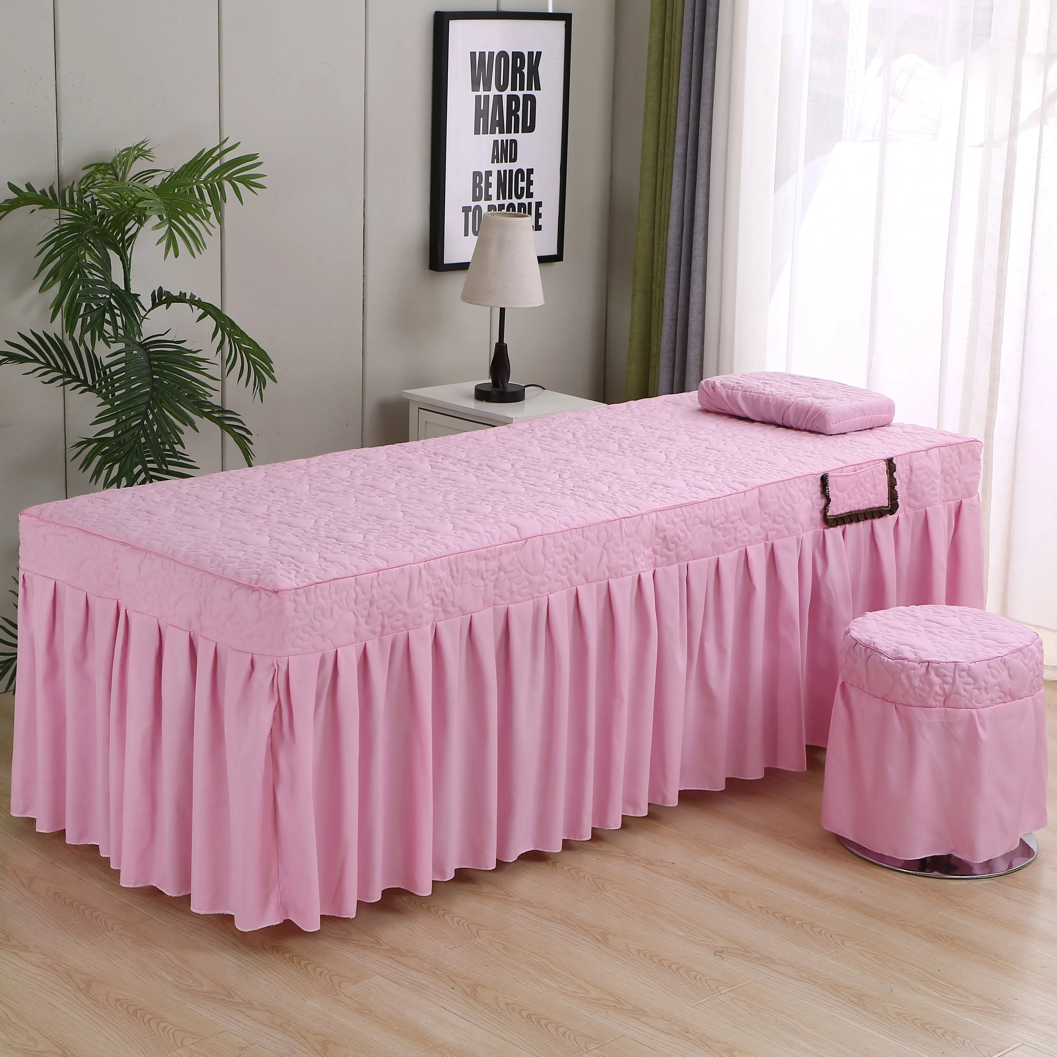 

Beauty Salon Bed Cover+pillowcase 2pcs Set SPA Massage Skin-Friendly Massage Table Bed Sheet Bedskirt with Hole Colchas