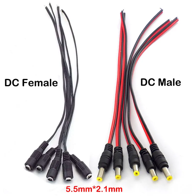 

DC Extension Connectors 12V Male Female Jack Cable Wire Line Adapter Plug Power Supply 5.5x2.1mm For LED Strip Light CCTV Camera