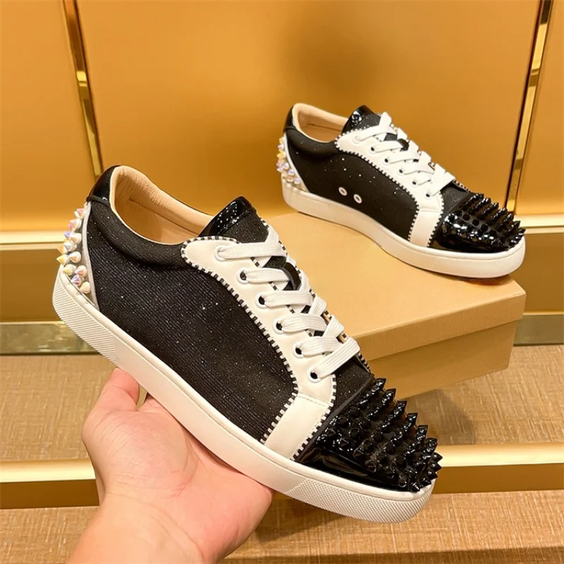 

2023 New Designer Spiked Leather Shoes Men Fashion Glitter Casual Wedding Prom Shoes Luxury Winter Shoes For Me Size 35-48