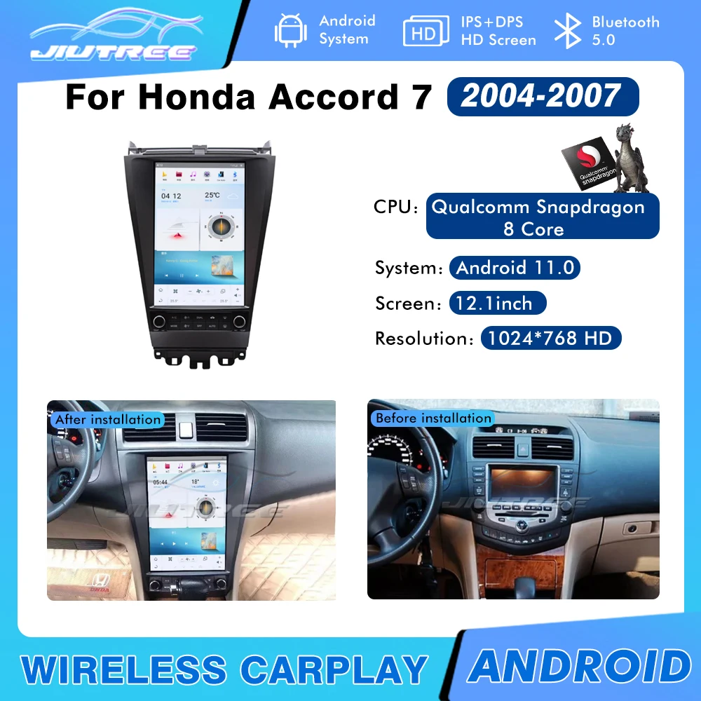 

Автомобильная магнитола Qualcomm Snapdragon для Honda Accord 7 2004-2007, Android 11, GPS-навигация, DVD, мультимедийный плеер, головное устройство