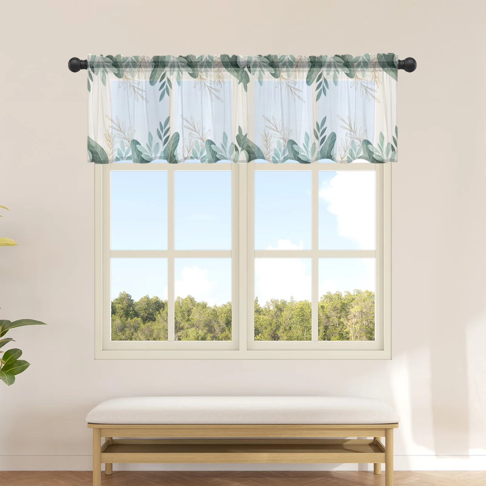 

Green Tropical Plants Leaves Short Tulle Curtain Kitchen Small Curtain Sheer Curtain Living Room Home Decor Voile Drapes