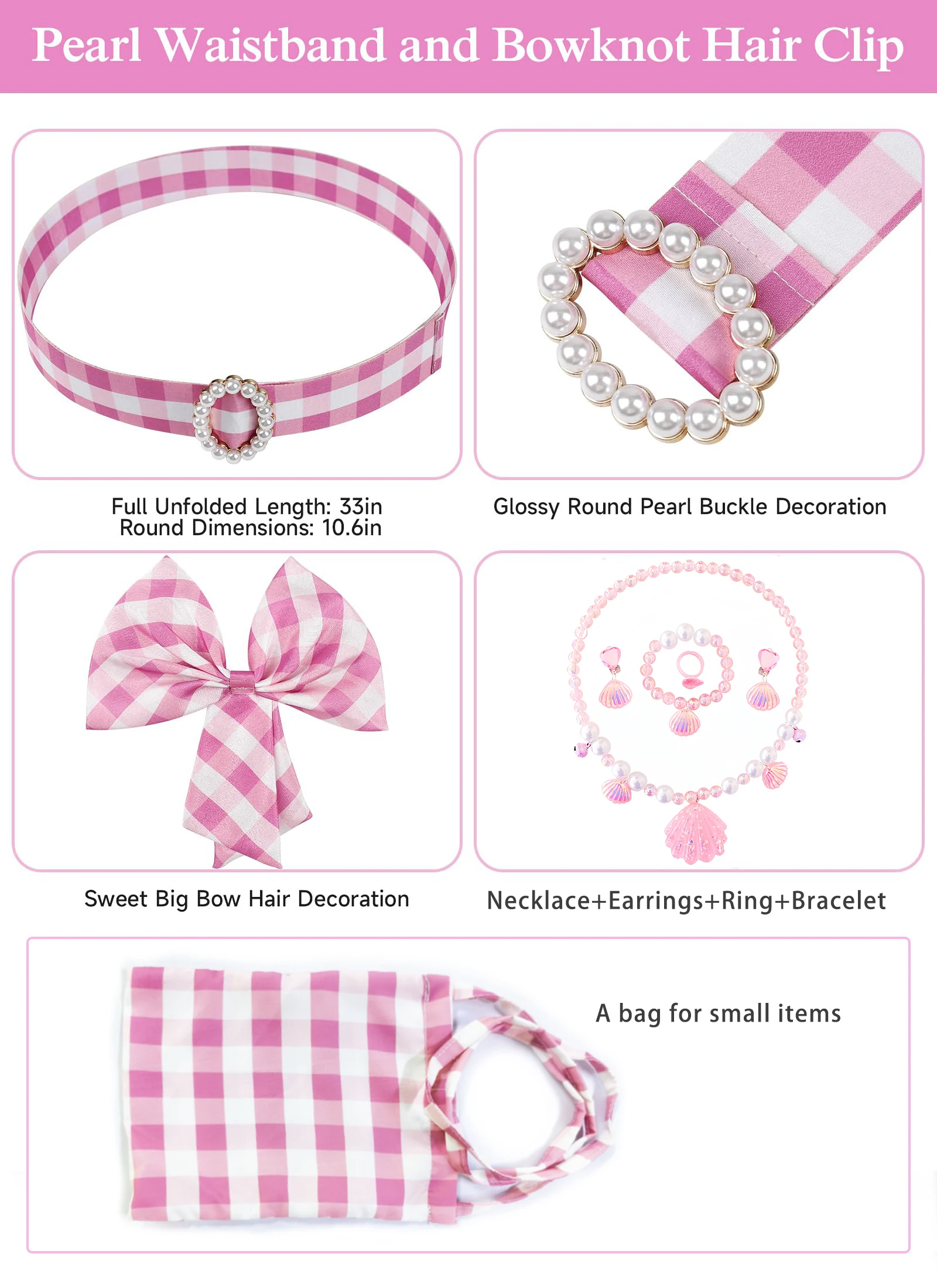 Платье в клетку для девочек с розой и аксессуарами включает себя головные уборы