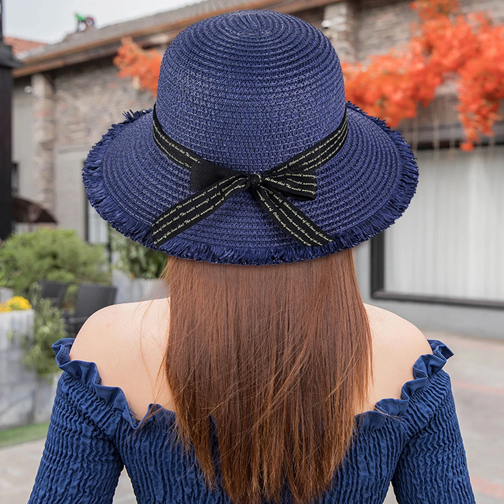 

Portable Bowknot Travel Hat Women Solid Breathable Wide Big Brim Beach Outdoor Sun Cap Spring Summer Elegant Ladies Hat