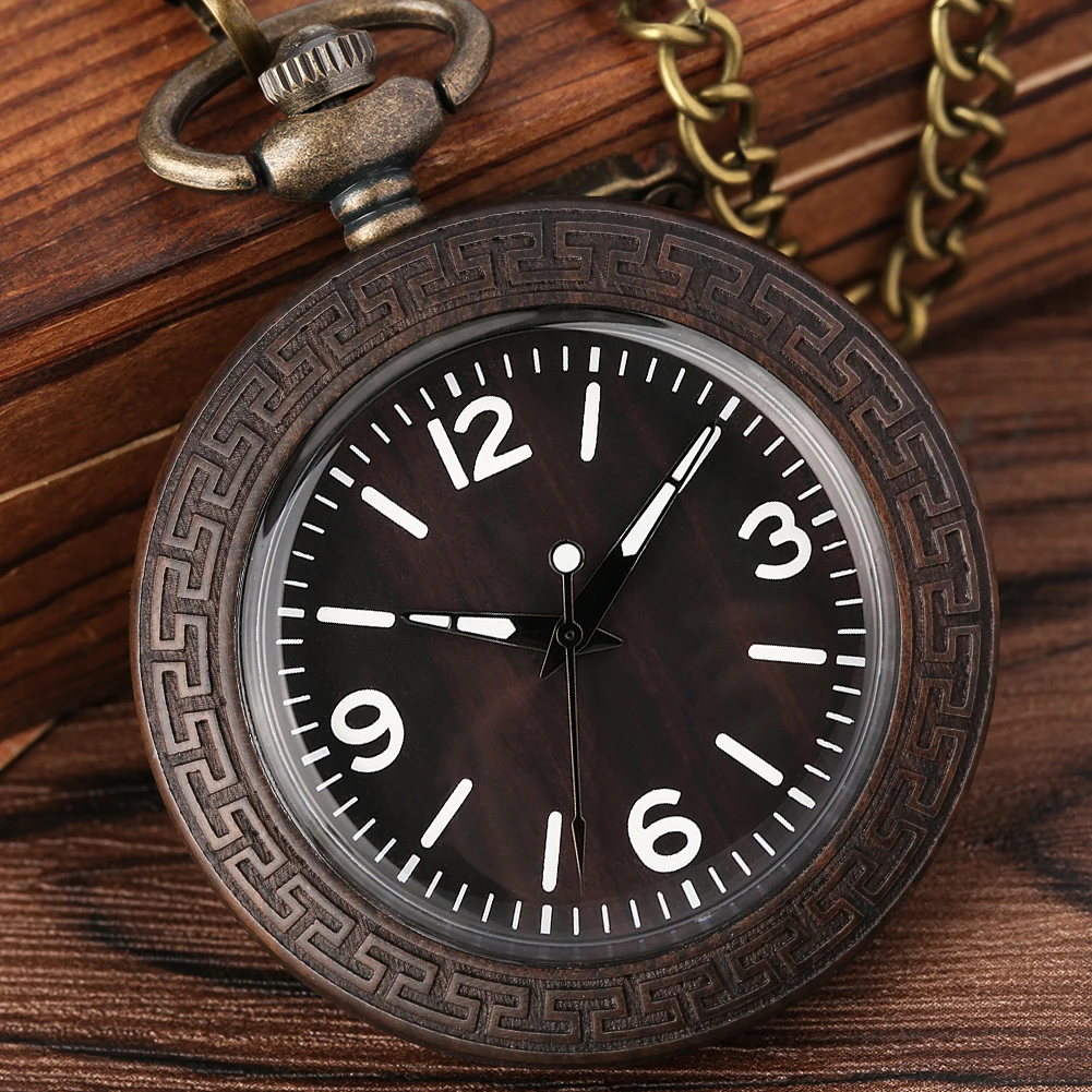 Wooden Pocket Watch Pendant Luxury Zebra Wood Quartz Watch Pattern Shell Edge Birthday Gift for Women Men Relógio De Bolso